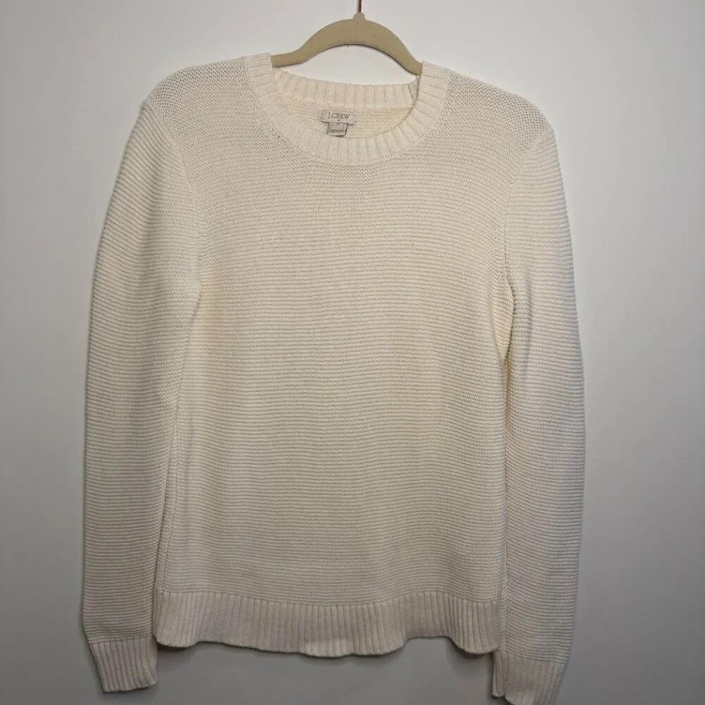 J Crew Textured Knit Crew Neck Sweater Cotton Wool Blend Quiet Luxury - Small